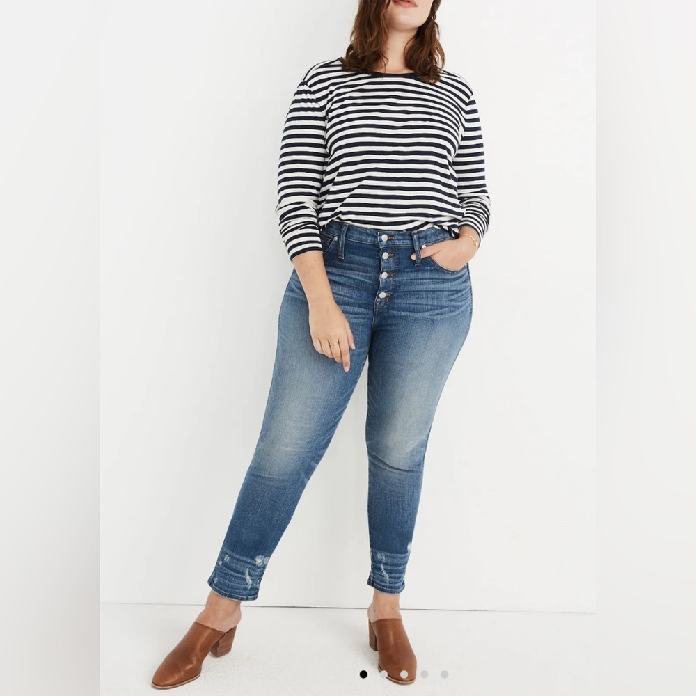 Madewell Button Medium Wash Fly Slim Straight Denim Jeans Women's Size 30 J7214